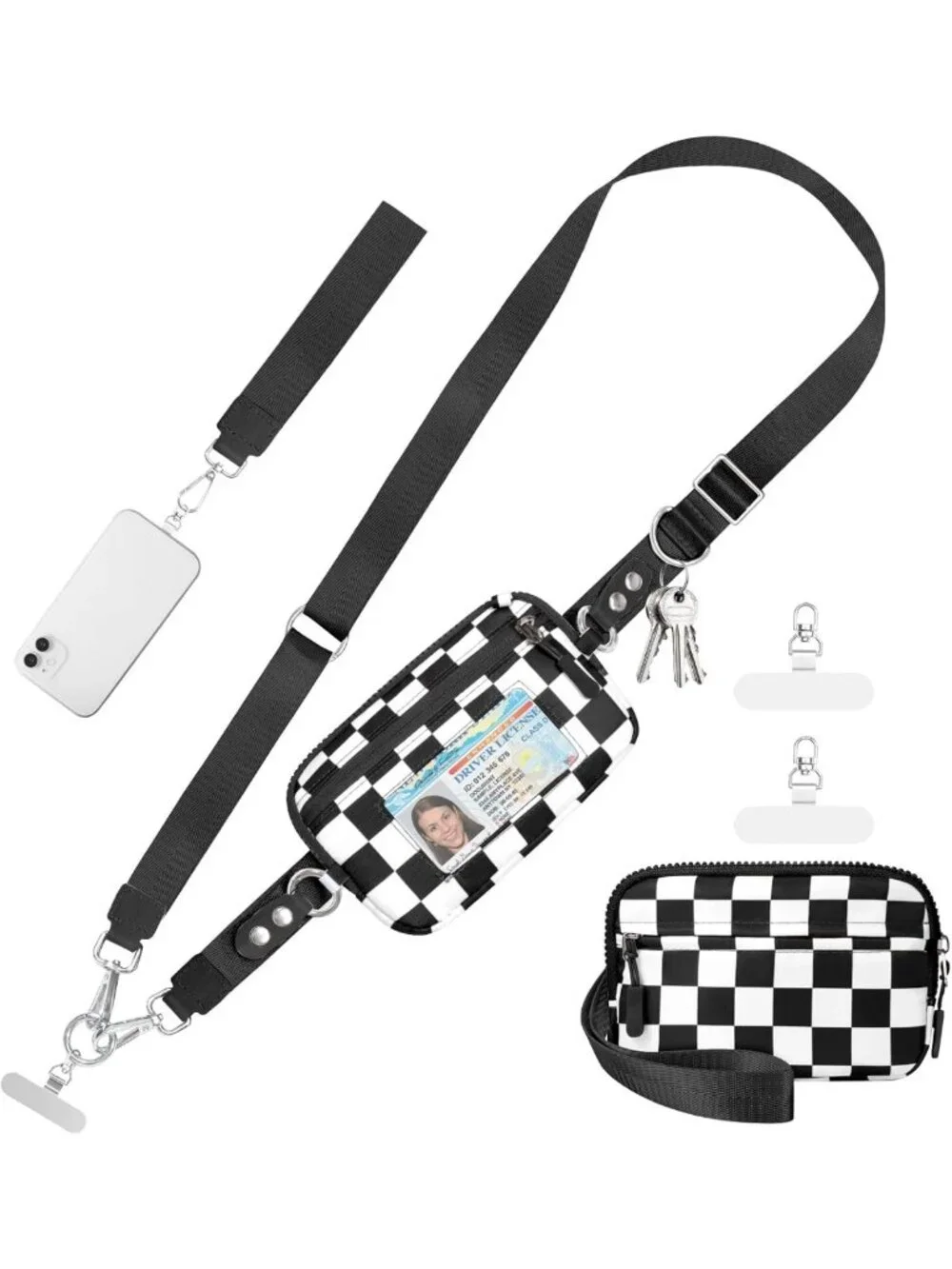 Adjustable Crossbody Phone Lanyard with RFID Wallet - Detachable Clip & Go Strap